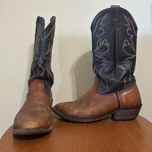 Larry Mahan Cowboy Boots 8.5D Vintage Leather Two Tone Western Rodeo USA Pull On